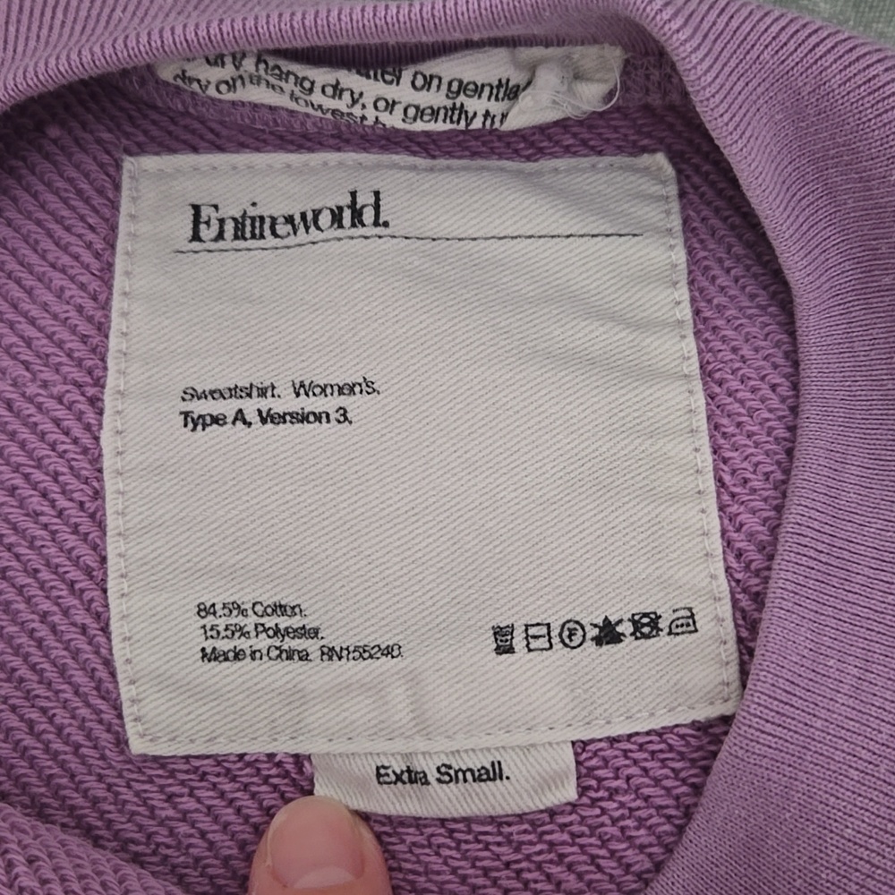 Lavender Lilac Purple Cotton Terry Boxy Oversized Cropped Crewneck Sweatshirt - Picture 3 of 6